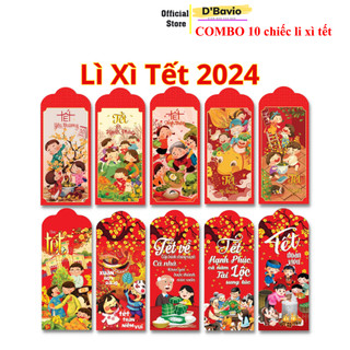 Lì xì tết năm Rồng 2024 ,Combo 10 cái phong bao lì xì màu đỏ may mắn cả năm - Dbavio