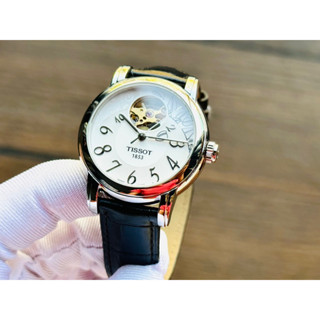  ĐỒNG HỒ NỮ CHÍNH HÃNG Tissot T050.207.16.032.00 Automatic White Dial Open Heart Sapphire Black Leather For Lady 