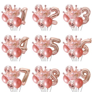 Combo bóng số tuổi và bóng cao su, vương miện trang trí sinh nhật tone hồng - Quanghuydecor