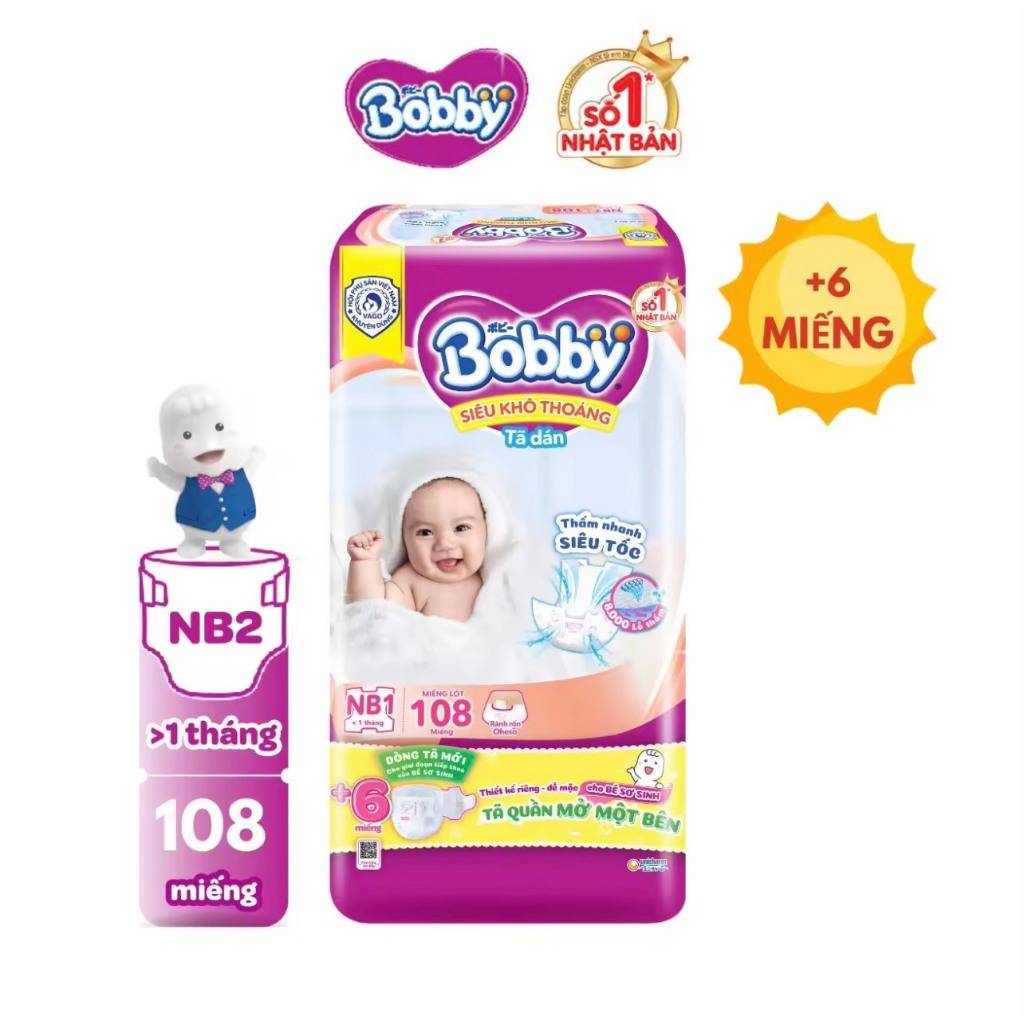 Miếng lót sơ sinh Bobby Newborn 1-108 miếng