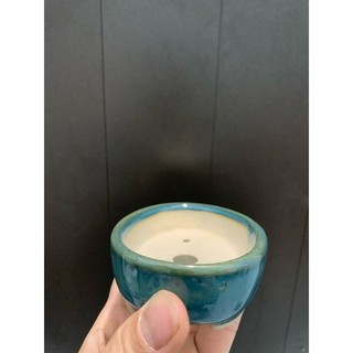 Chậu ôvan mini gốm bát tràng men xanh