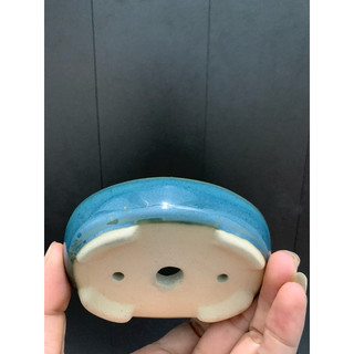 Chậu ôvan mini gốm bát tràng men xanh