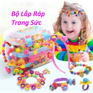 Bộ lắp ghép trang sức đồ chơi lego trang sức xâu hạt xâu vòng đa dạng chi tiết có bờm cài tóc đa dạng sắc màu cho bé