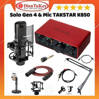 Bộ Combo Mic Thu Âm Hát Livestream Sound Card Focusrite Solo Gen 4 & Mic TAKSTAR PC K850 Thu Âm Điện Thoại Máy Tính