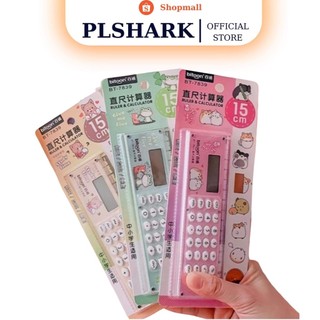 Thước kẻ máy tính plshark siêu mỏng kèm máy tính mini dùng trong trường học / văn phòng