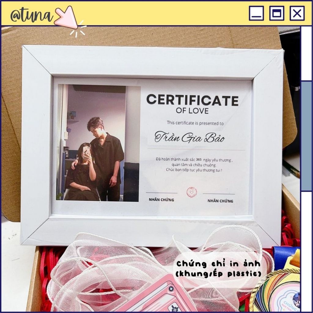 Chứng Chỉ Kèm Khung Tình Yêu In Theo Yêu Cầu ( CÓ KHUNG ) Love Certificate Dạng In Ảnh Quà Tặng Couple