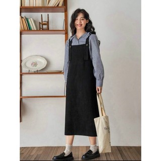Đầm Yếm Chất Nhung Tăm Có Cúc Điều Chỉnh Yuri Design, Váy Yếm Suông Đơn Giản, Nữ Tính Có BigSize Tới 100kg
