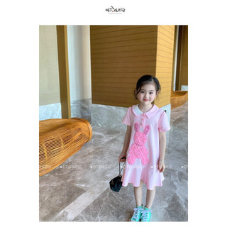 Váy polo cá sấu loại 1 thỏ hồng phối cổ viền bèo siêu xinh cho bé gái từ 8-24kg