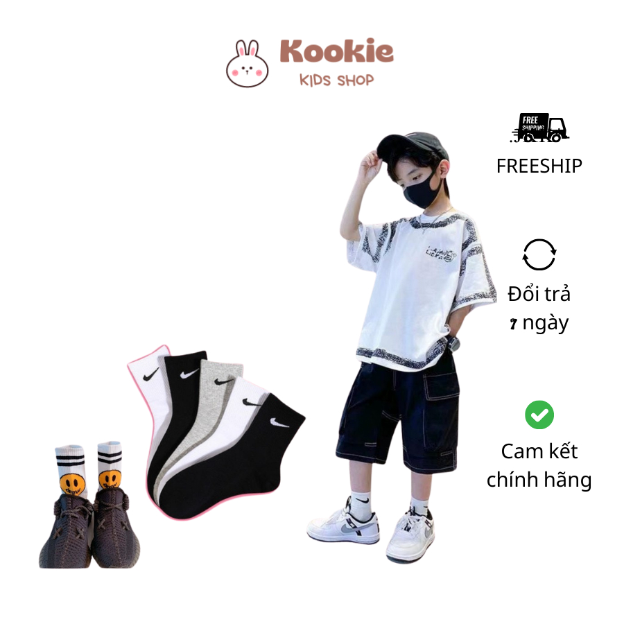 Tất Vớ Nike Adidas cổ cao cho bé chất liệu Cotton thoáng khí co dãn thoải mái, thấm hút mồ hôi