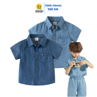 Áo sơ mi Denim bé trai tay ngắn FAMBY áo cộc tay có cổ mùa hè cho bé SMBT01
