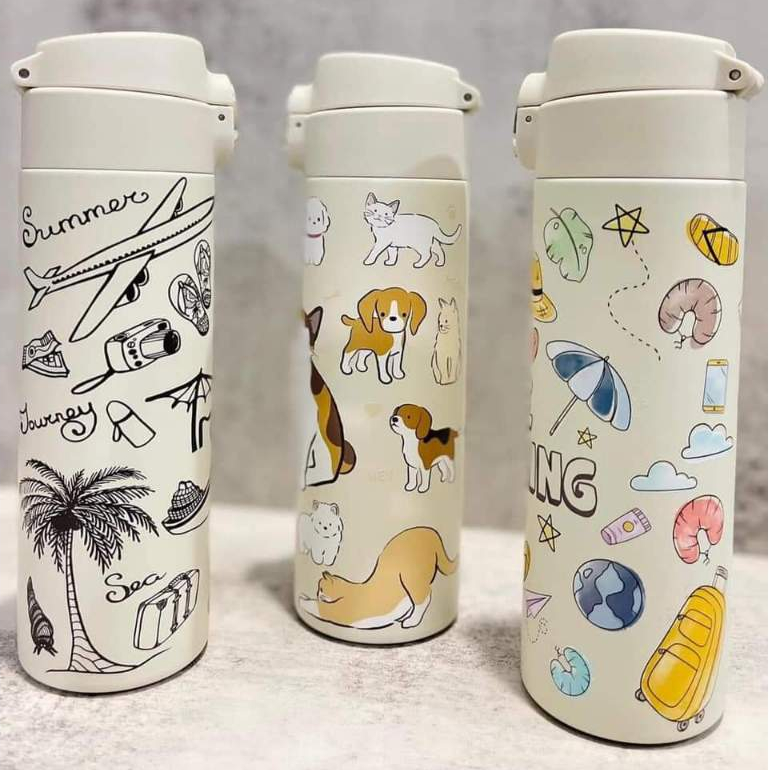 Bình giữ nhiệt inox Hoạ tiết Hokori Việt Nhật 340ml, 460ml. Phích giữ nhiệt inox cao cấp Việt Nhật