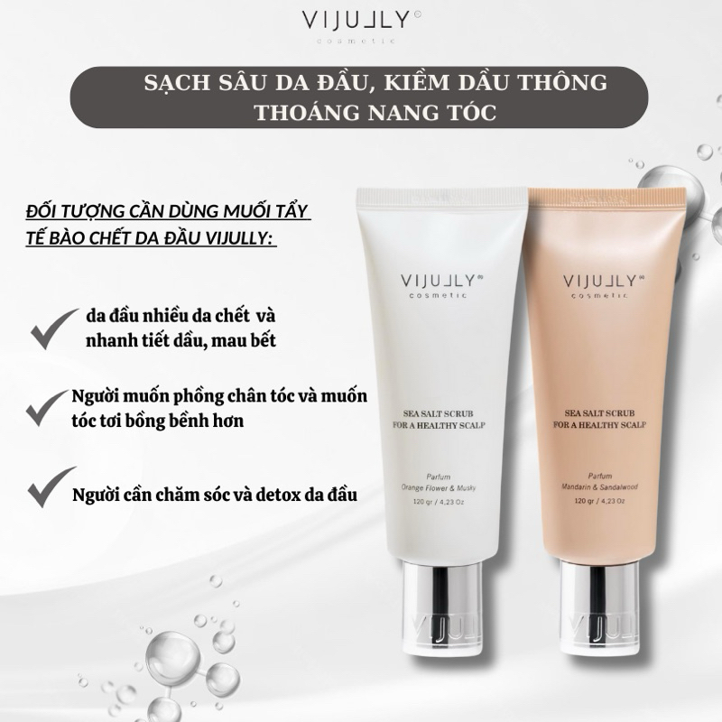 Muối tẩy tế bào chết da đầu Vi Jully 120g làm sạch da đầu, phồng chân tóc, tóc lâu bết