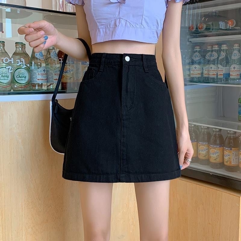 Chân váy Jean An's Chân váy chữa A dáng ngắn Đai điều chỉnh_A8