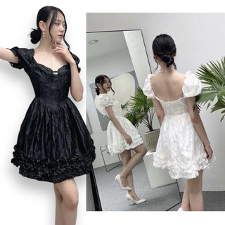 Đầm xoè lai bèo tay phồng dự tiệc