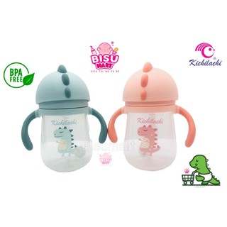 Bình tập uống nước cho bé có tay cầm bình ống hút nước trẻ em khủng long Kichi 240ML