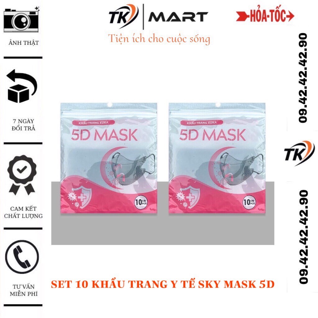 Set 10 khẩu trang y tế Sky Mask 5D - chống bụi, chống nắng, chống tia UV