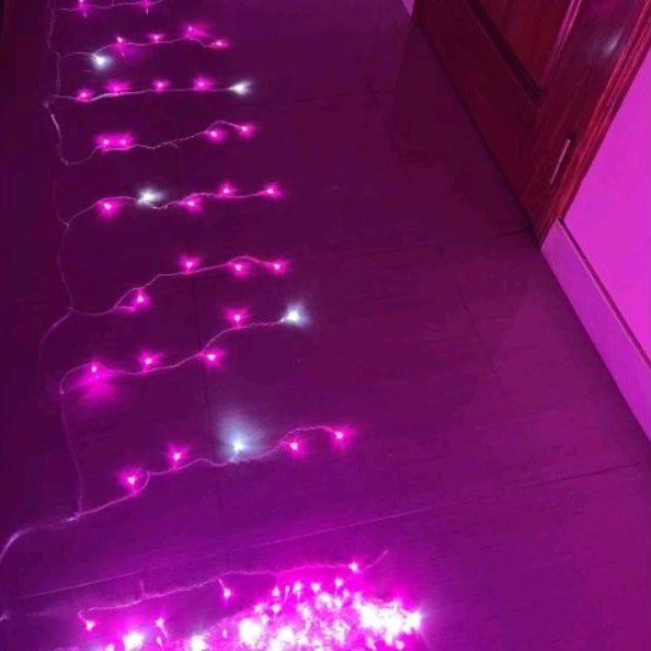 Đèn Trang Trí Rủ Mành 12Mét Hồng Điểm Chớp Trắng