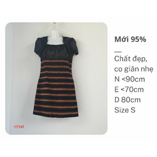 Đầm body màu đen sọc cam khóa kéo bên hông Size S
