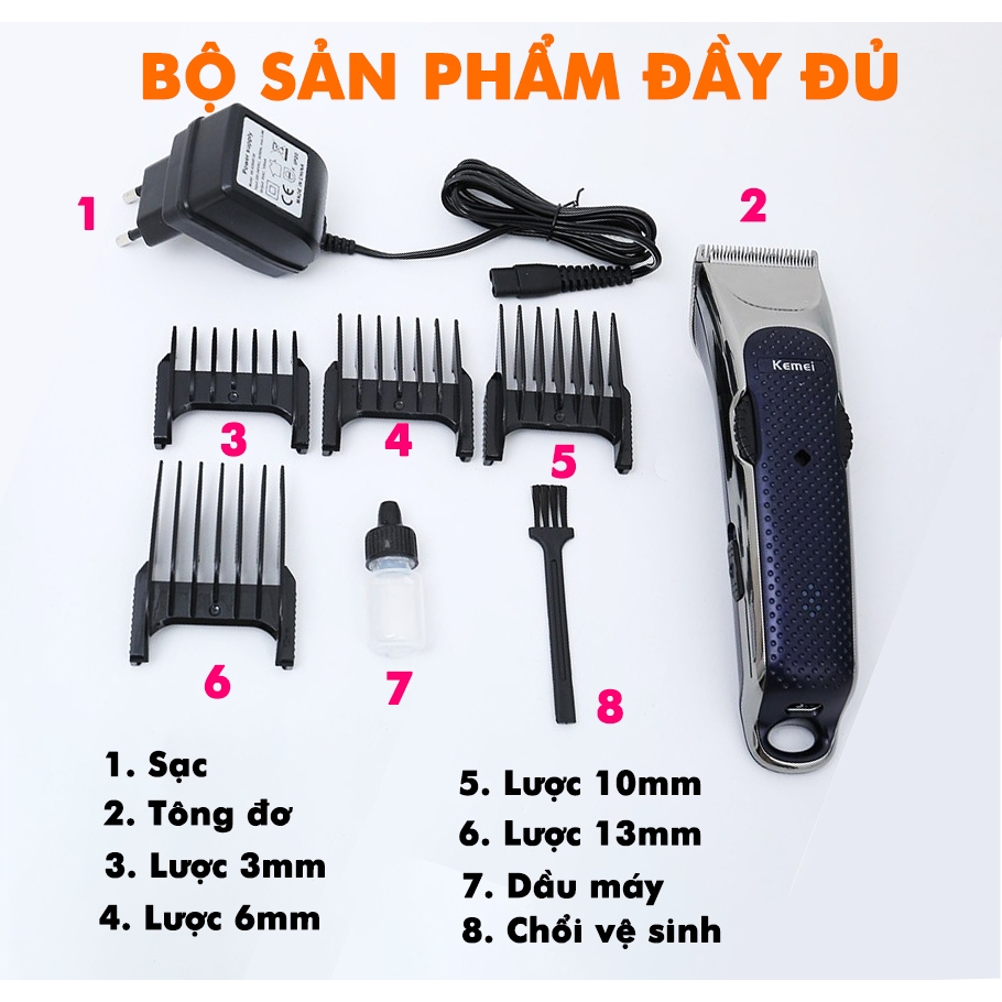 Tông đơ cắt tóc dành cho gia đình và salon Kemei KM-5020 có thể điều chỉnh lưỡi điều chỉnh 2 mức tốc độ