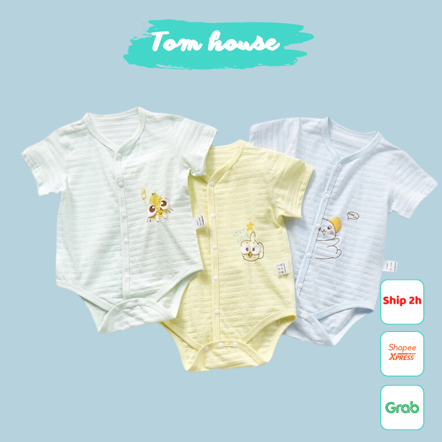 Bộ áo liền thân cộc tay bodysuit mùa hè mỏng mát cúc giữa cho bé sơ sinh 𝟐𝟐𝐁𝐃𝐒