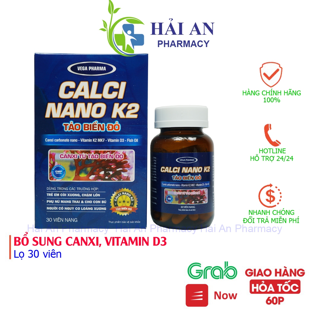 Calci nano K2 tảo biển đỏ bổ sung canxi, vitamin D3, hỗ trợ xương và răng chắc khỏe