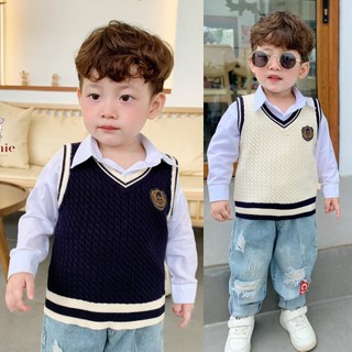 Áo gile len huy hiệu hoàng gia cho bé Bernie - Áo gi lê len công tử cho bé từ 9-23kg- 0923A012 - 1223A002