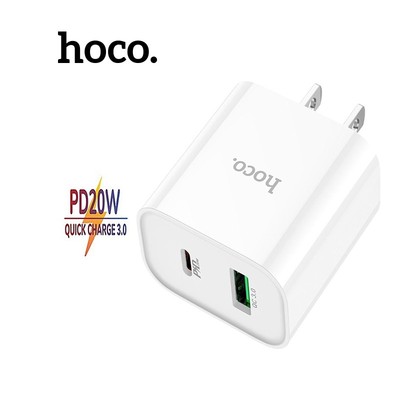 Củ Sạc Nhanh Hoco C80 plus PD20W (QC 3.0, PD) 1 cổng USB và 1 cổng Type-C, tổng dòng sạc lên đến 3.4A ,chân dẹt