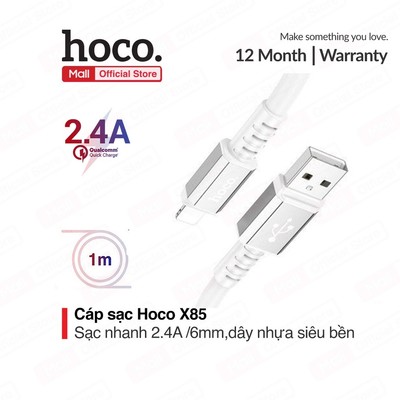 Cáp sạc nhanh Hoco X85 2.4A USB to IP hỗ trợ truyền dữ liệu dùng cho ip7/8/X/11/12/13/14 dài 1M
