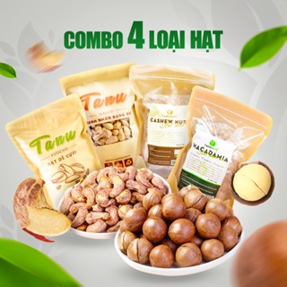 Combo 4 loại hạt dinh dưỡng gồm hạt macca nứt vỏ, điều rang muối, hạnh nhân bơ, hạt dẻ cười TANU NUTS