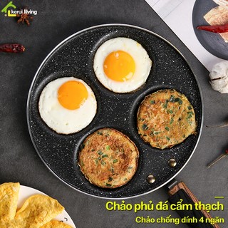 Chảo chiên trứng,làm bánh NAGO chống dính phủ đá cẩm thạch 4 ngăn,chảo tròn vân đá 4 ngăn chống dính