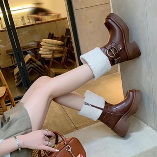 Boot Nữ lửng Cổ Lông Cao cấp CC09 Tiemgiayboot