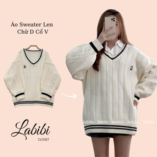 Áo Sweater Len Chữ D Cổ V Form Dài Rộng Chất Len Dày Dặn Kiểu Dáng Hàn Quốc, Labibi