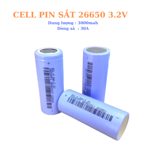 CELL PIN SẮT 26650 3.2V LiFePo4 3000mah 10C , xả 30A