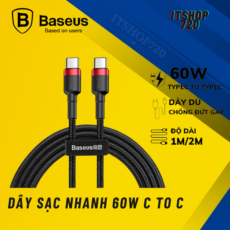 [ PD 60W ] Cáp sạc nhanh Baseus cổng Type-C PD 100W / 60W / Type C to type C 60w sạc nhanh PD