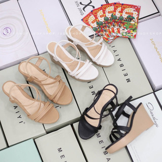 Giày Judy- Sandal Đế Xuồng EMYLY Quai Chéo Không Gài 9p Da Mềm VNXK