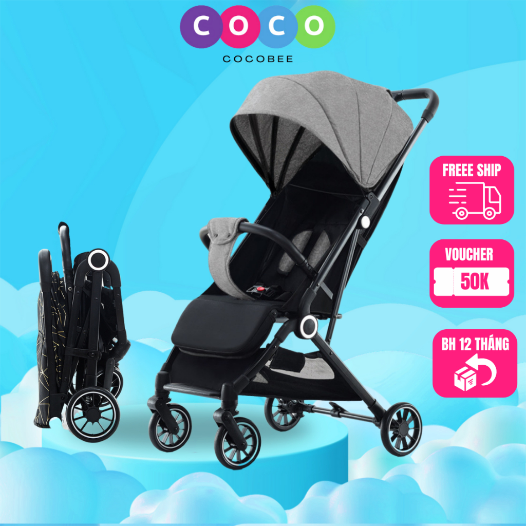 Xe đẩy 1 chiều cho bé COCOBEE, có thể gấp gọn, đẩy du lịch, tiện lợi cho mẹ và bé tặng kèm tấm đệm lót xe