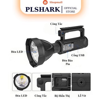 Đèn pin PLSHARK siêu sáng chiếu xa 500m chống thấm nước có chân đế -  Đèn pin cầm tay PLSHARK mini siêu sáng