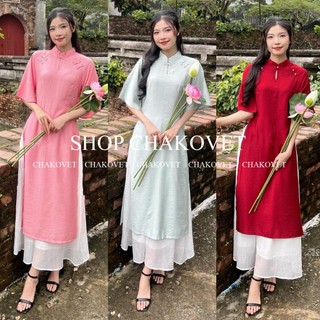 Áo dài cách tân nữ Chakovet set áo dài tết gồm áo kèm chân váy kiểu truyền thống tân thời việt màu đỏ xanh hồng S8841