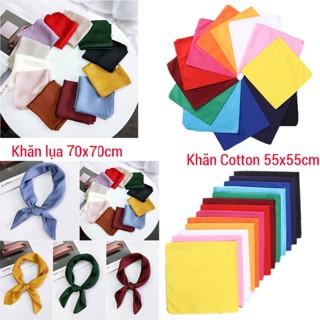 Khăn vuông lụa & Cotton trơn 1 màu - Khăn bandana mầu basic dễ thương 55cm, 70cm, 90cm