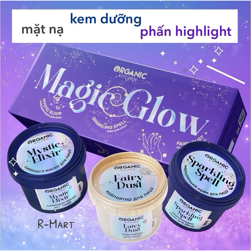 Set quà tặng Organic Kitchen Magic Glow: Mặt nạ Mystic Elixir & Kem dưỡng ẩm Sparkling Spell & Phấn 