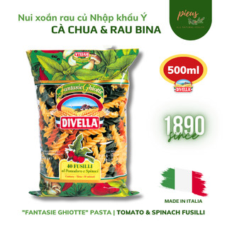Nui xoắn cà chua & rau bina số 40 | tomato & spinach fusilli no.40 divella 500g - nui rau củ dinh dưỡng nhập khẩu ý