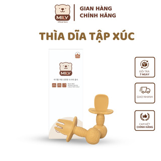 Thìa dĩa tập xúc, tập ăn chính hãng Mily silicon mềm cho bé từ 10-12 tháng.