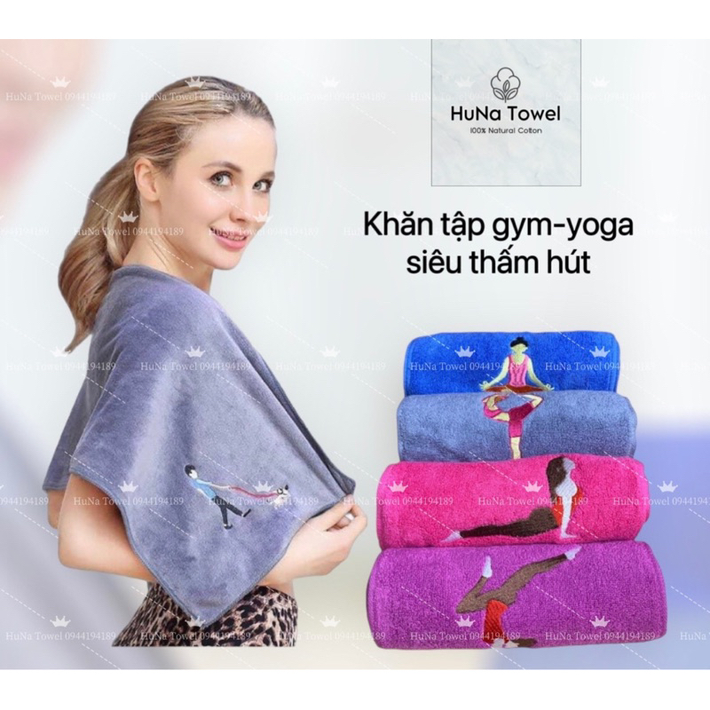 Khăn Tập Gym, Yoga, Fitness Bông Mịn Thấm Hút Cực Tốt Thêu Hình Sinh Động Kt 25X100Cm