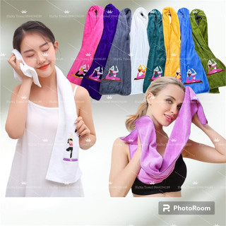 KHĂN TẬP GYM-YOGA-FITNESS THẤM HÚT MỒ HÔI TỐT KT 25x100cm Thêu hình sinh động