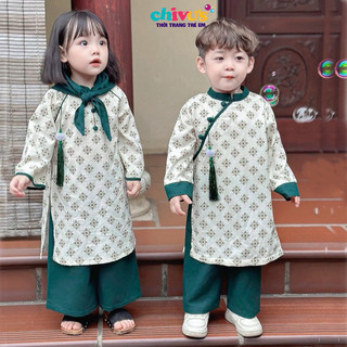 Áo dài Tết cách tân cho bé trai bé gái mẫu mới 2024 CHIVU'sKID chất lụa họa tiết trạng nguyên khoa cử duyên dáng