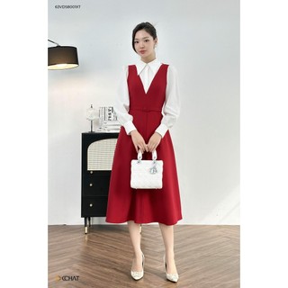 Đầm nữ 𝐂𝐂𝐇𝐀𝐓 dáng xòe phối cổ đức thanh lịch chất tuytsi cao cấp 63vds8001xt