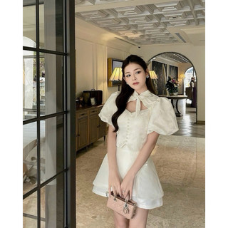 Set áo gấm hoa tay phồng - chân váy