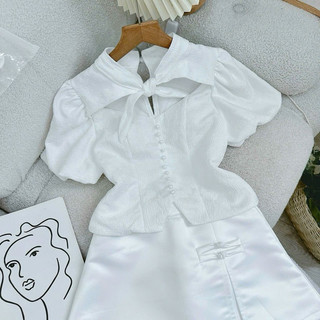 SET ÁO GẤM HOA TAY PHỒNG - CHÂN VÁY
