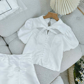 SET ÁO GẤM HOA TAY PHỒNG - CHÂN VÁY