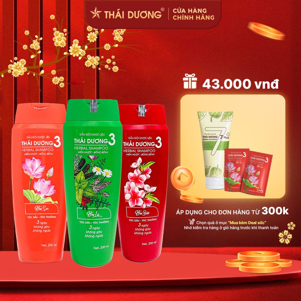 Dầu gội dược liệu Thái Dương 3 200ml, 500ml dành cho tóc gàu ngứa - Sao Thái Dương